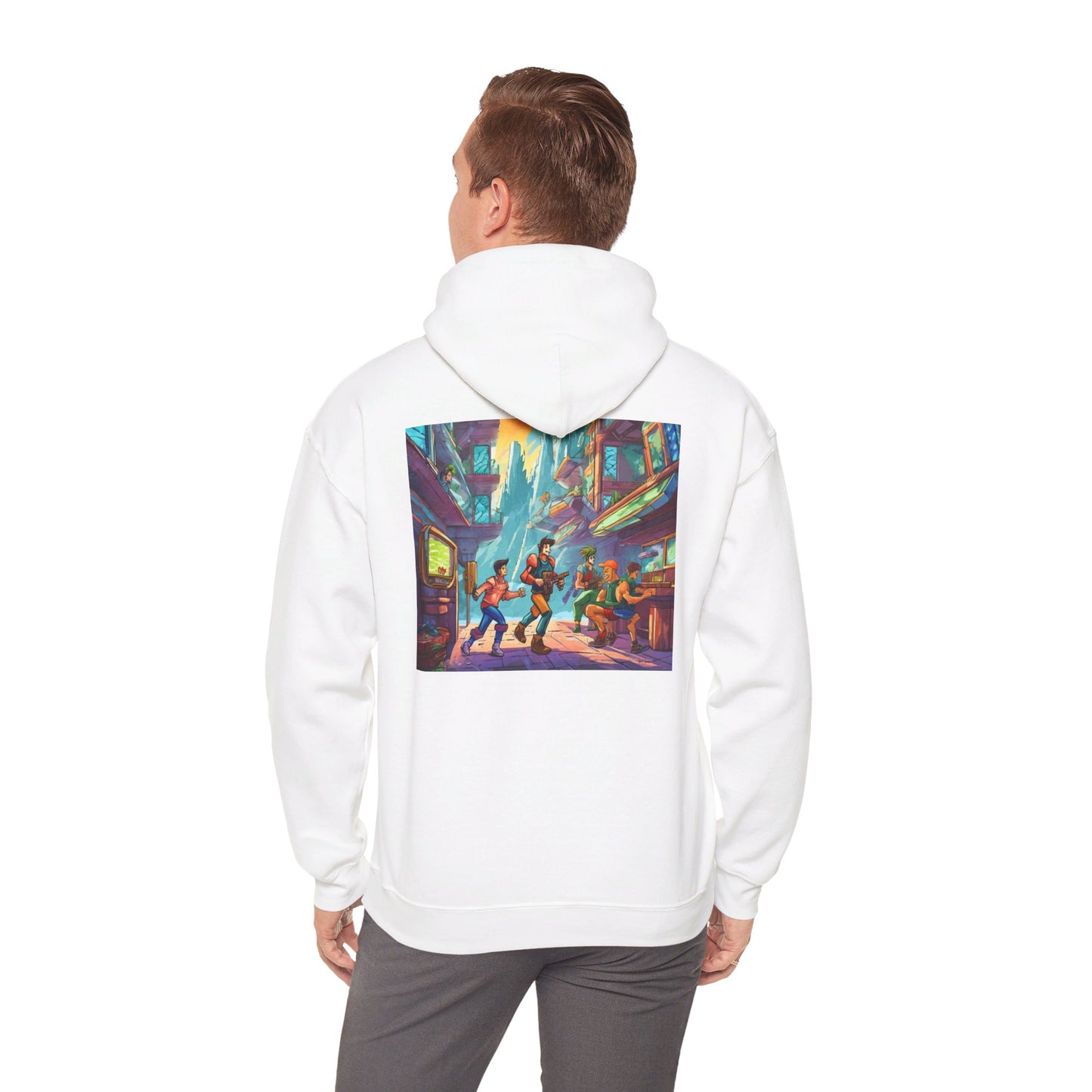 Hooded Sweatshirt - Classic Arcade Characters Action Scene Design