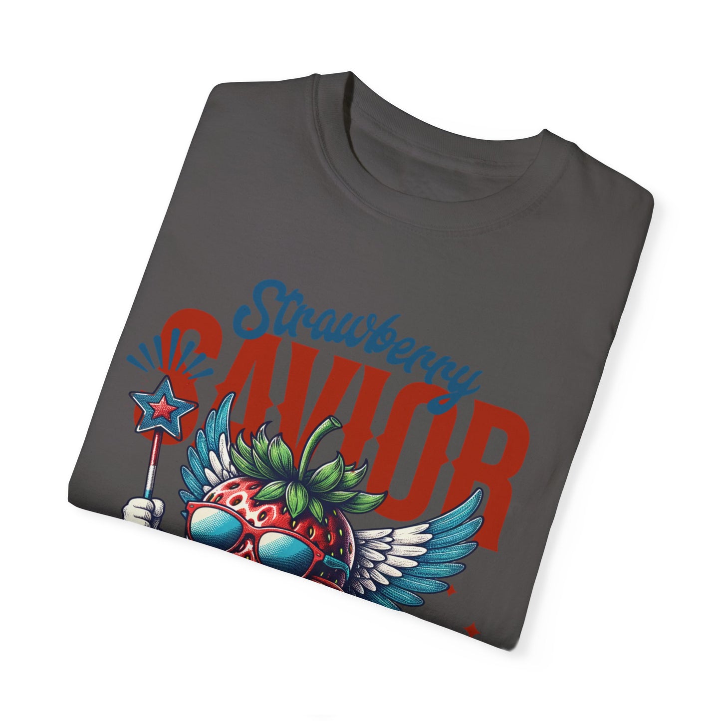 Garment-Dyed T-shirt - Patriotic Strawberry Savior Design