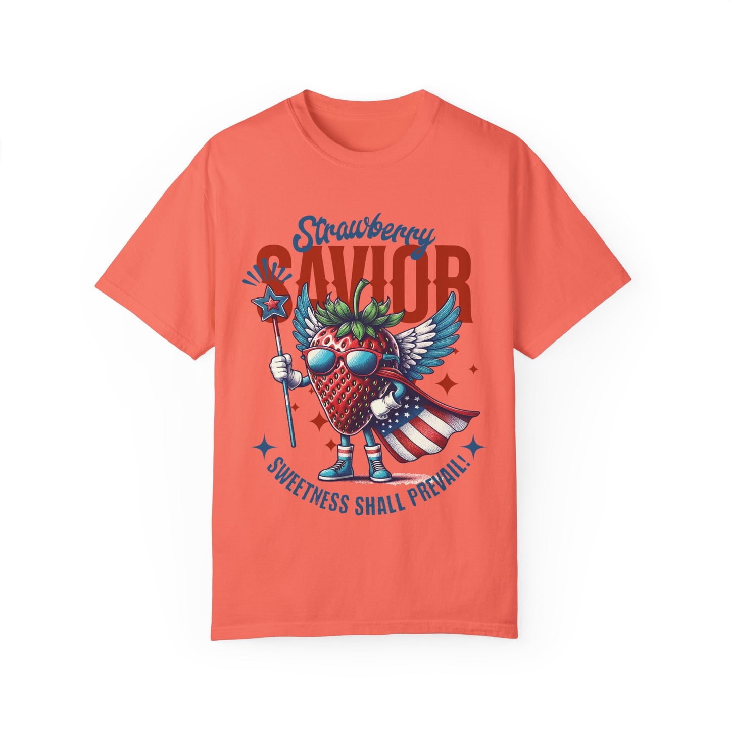 Garment-Dyed T-shirt - Patriotic Strawberry Savior Design