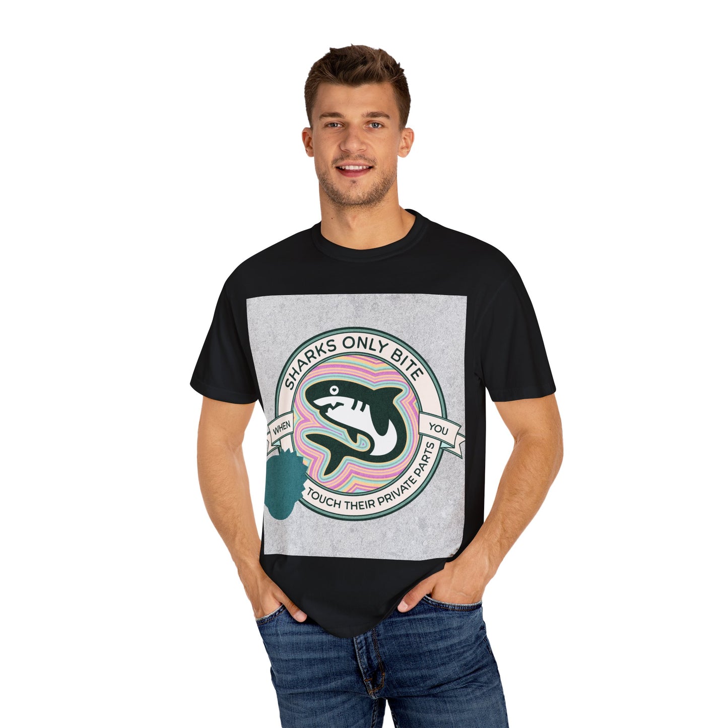 Shark Graphic Tee - Sharks only bite when you touch their private parts