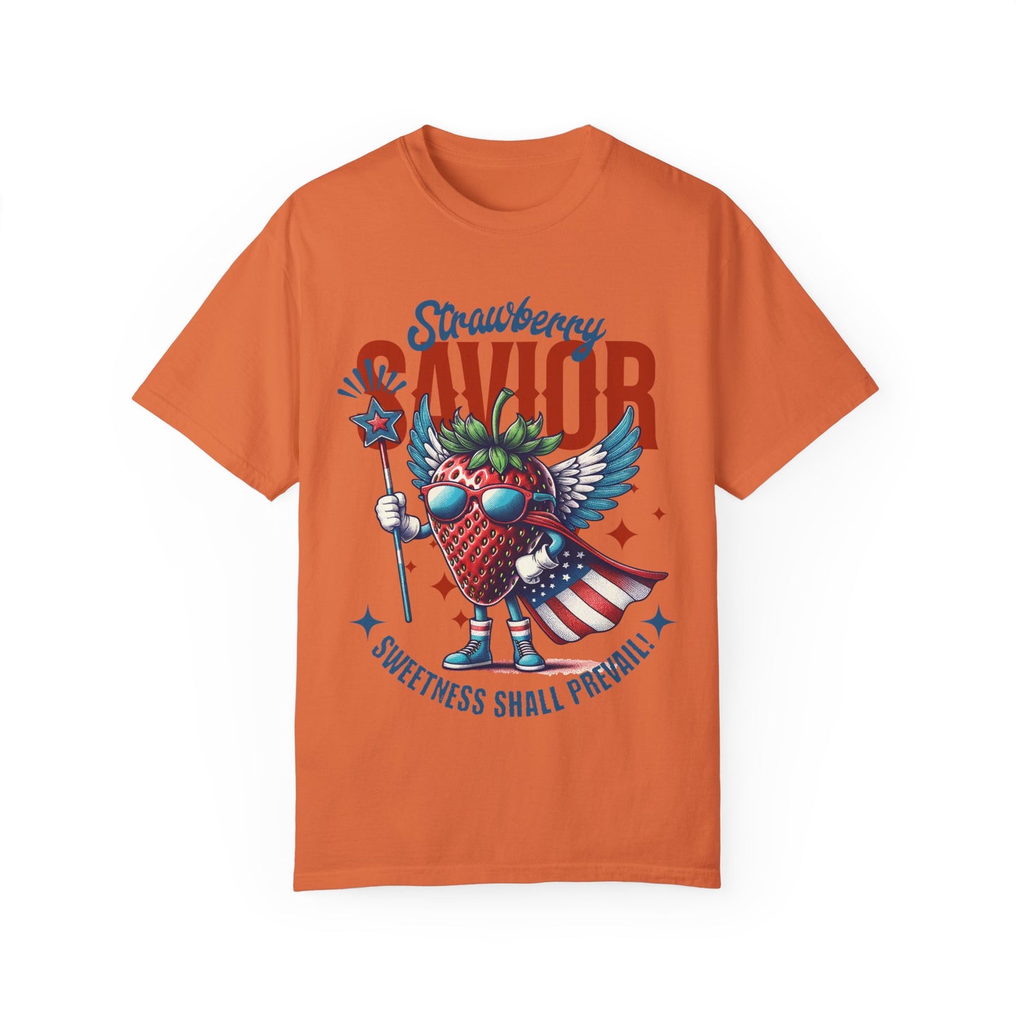 Garment-Dyed T-shirt - Patriotic Strawberry Savior Design