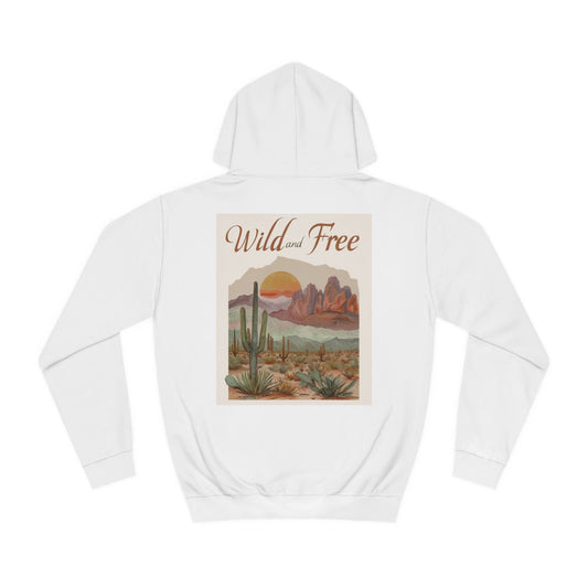 Desert Landscape College Hoodie - Wild Free Cactus and Mountain Design