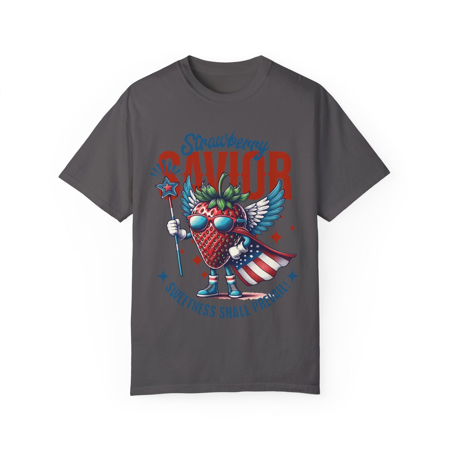 Garment-Dyed T-shirt - Patriotic Strawberry Savior Design