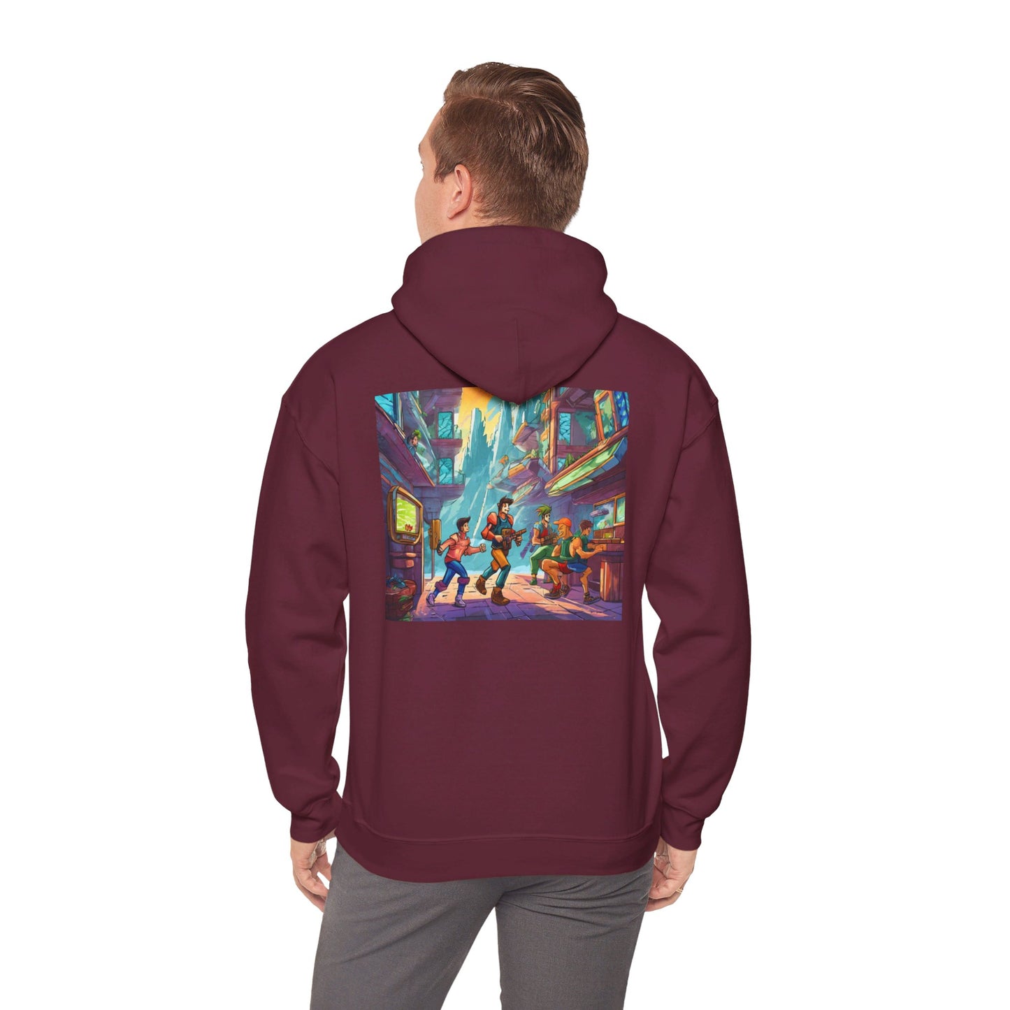 Hooded Sweatshirt - Classic Arcade Characters Action Scene Design