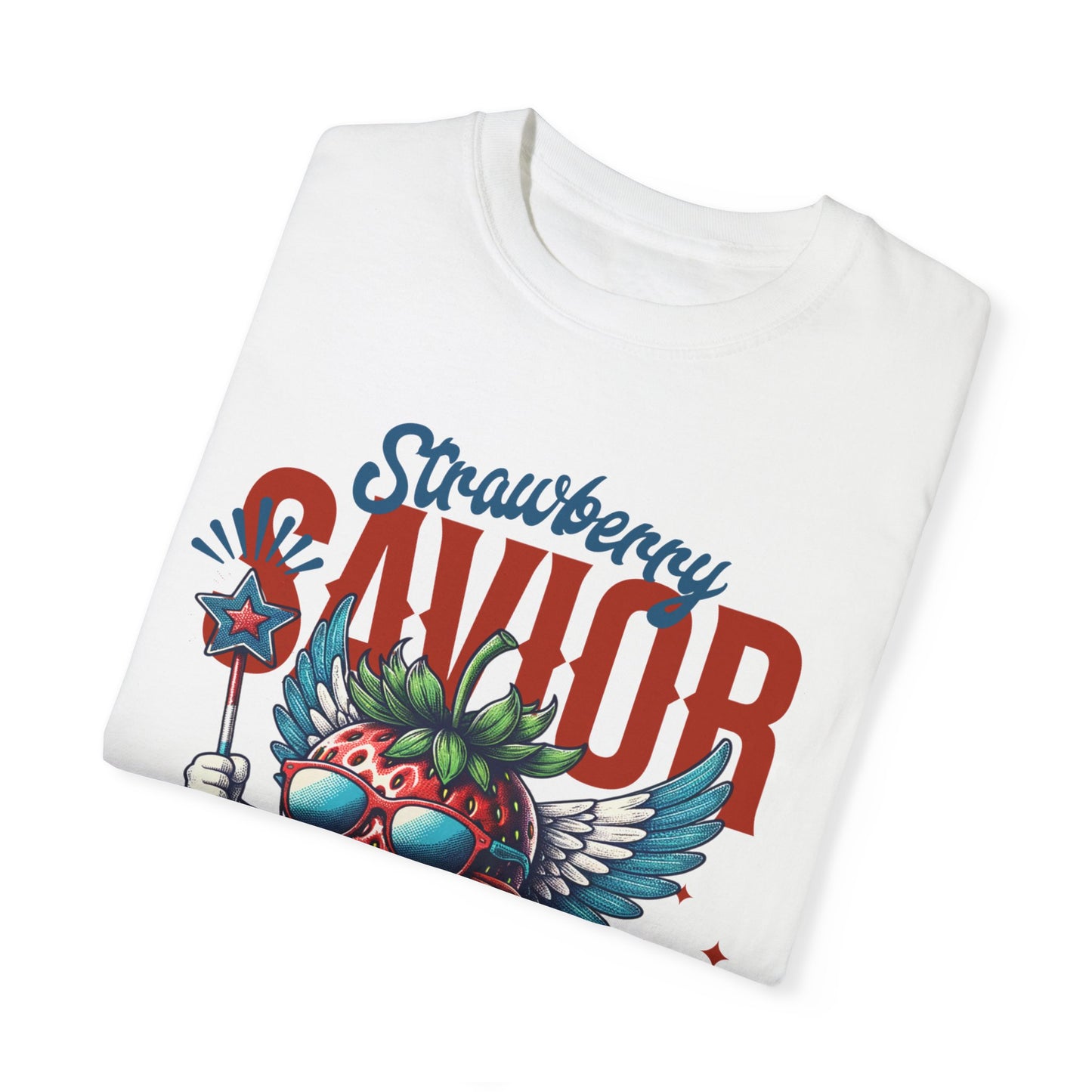 Garment-Dyed T-shirt - Patriotic Strawberry Savior Design