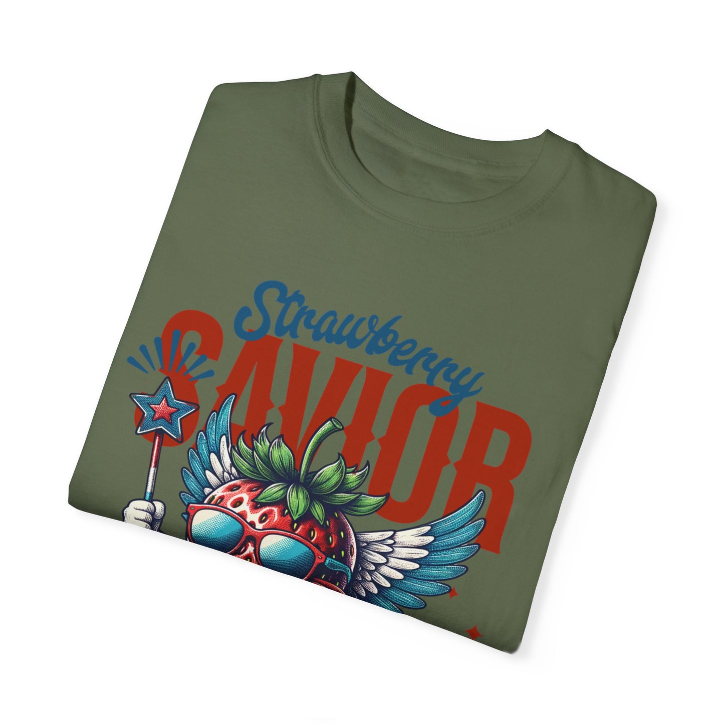 Garment-Dyed T-shirt - Patriotic Strawberry Savior Design