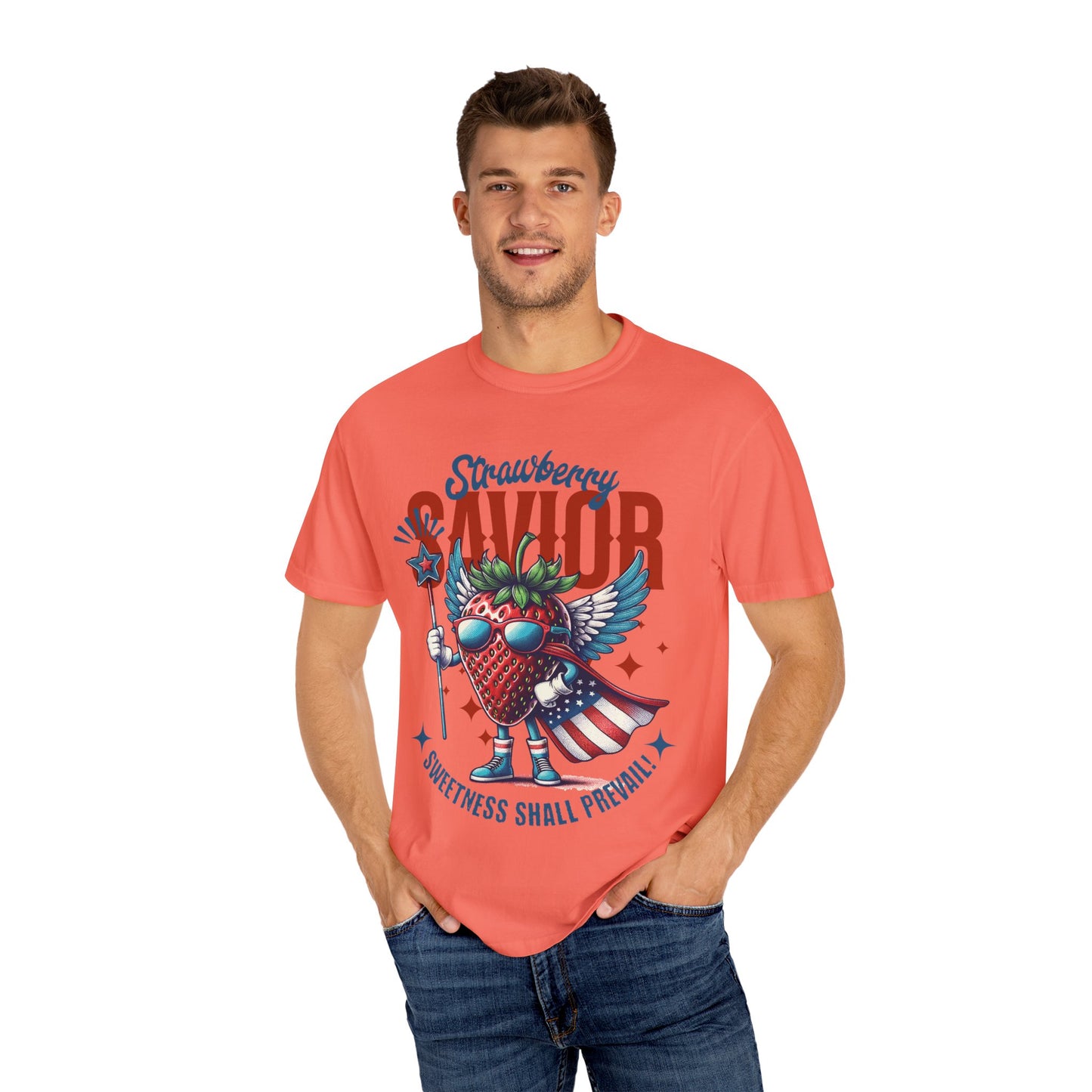 Garment-Dyed T-shirt - Patriotic Strawberry Savior Design