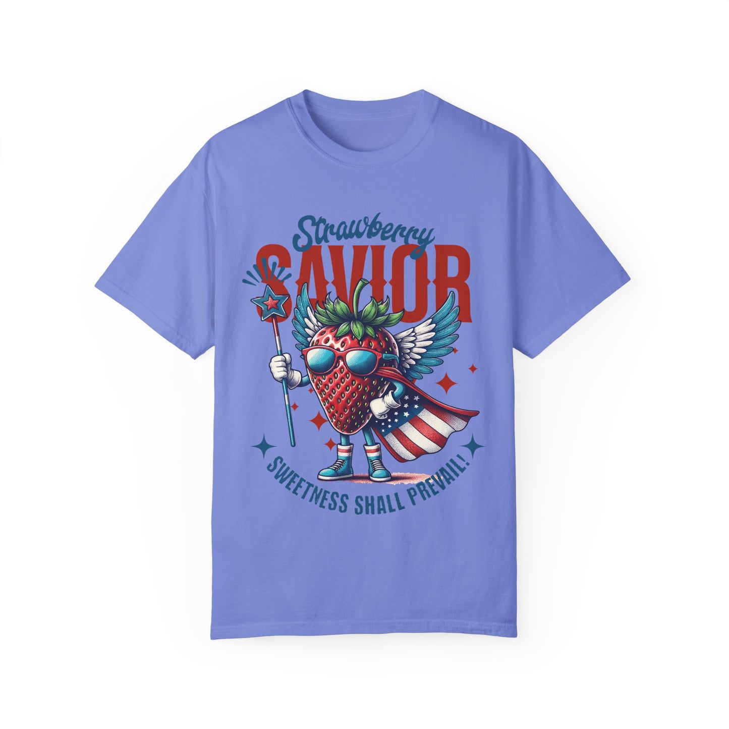 Garment-Dyed T-shirt - Patriotic Strawberry Savior Design