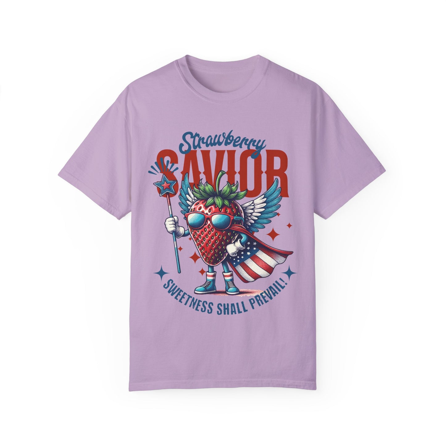 Garment-Dyed T-shirt - Patriotic Strawberry Savior Design