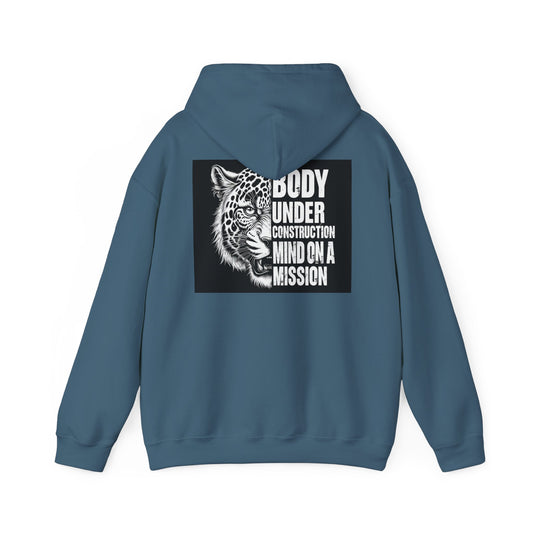 Hooded Sweatshirt Leopard Face 'Body Under Construction Mind on a Mission'