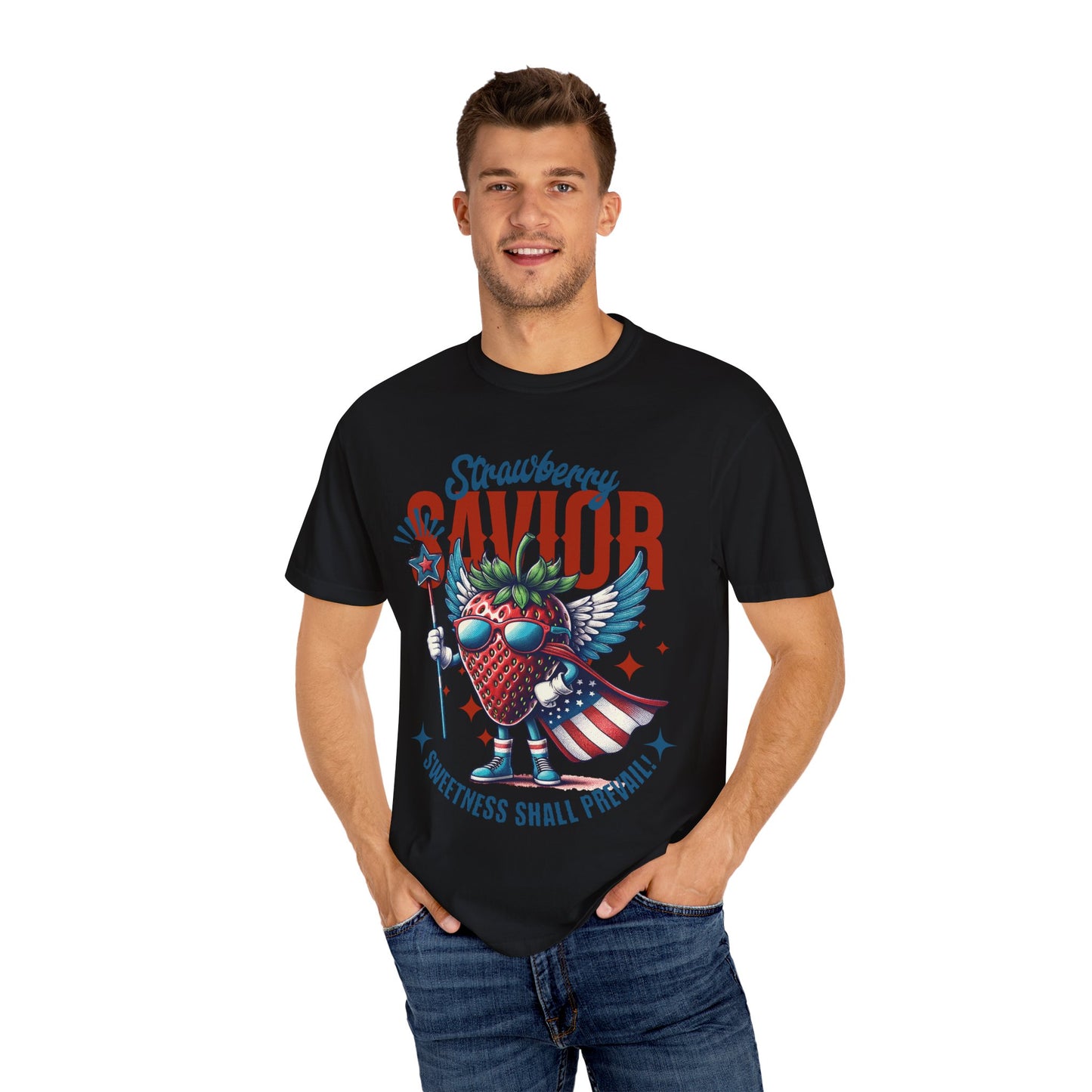 Garment-Dyed T-shirt - Patriotic Strawberry Savior Design