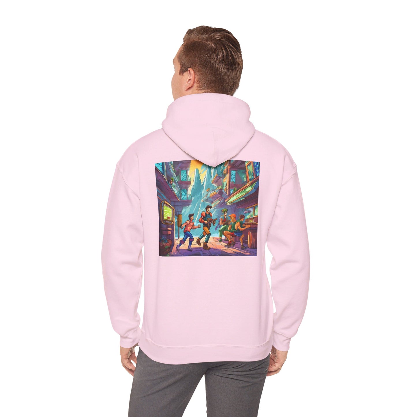 Hooded Sweatshirt - Classic Arcade Characters Action Scene Design