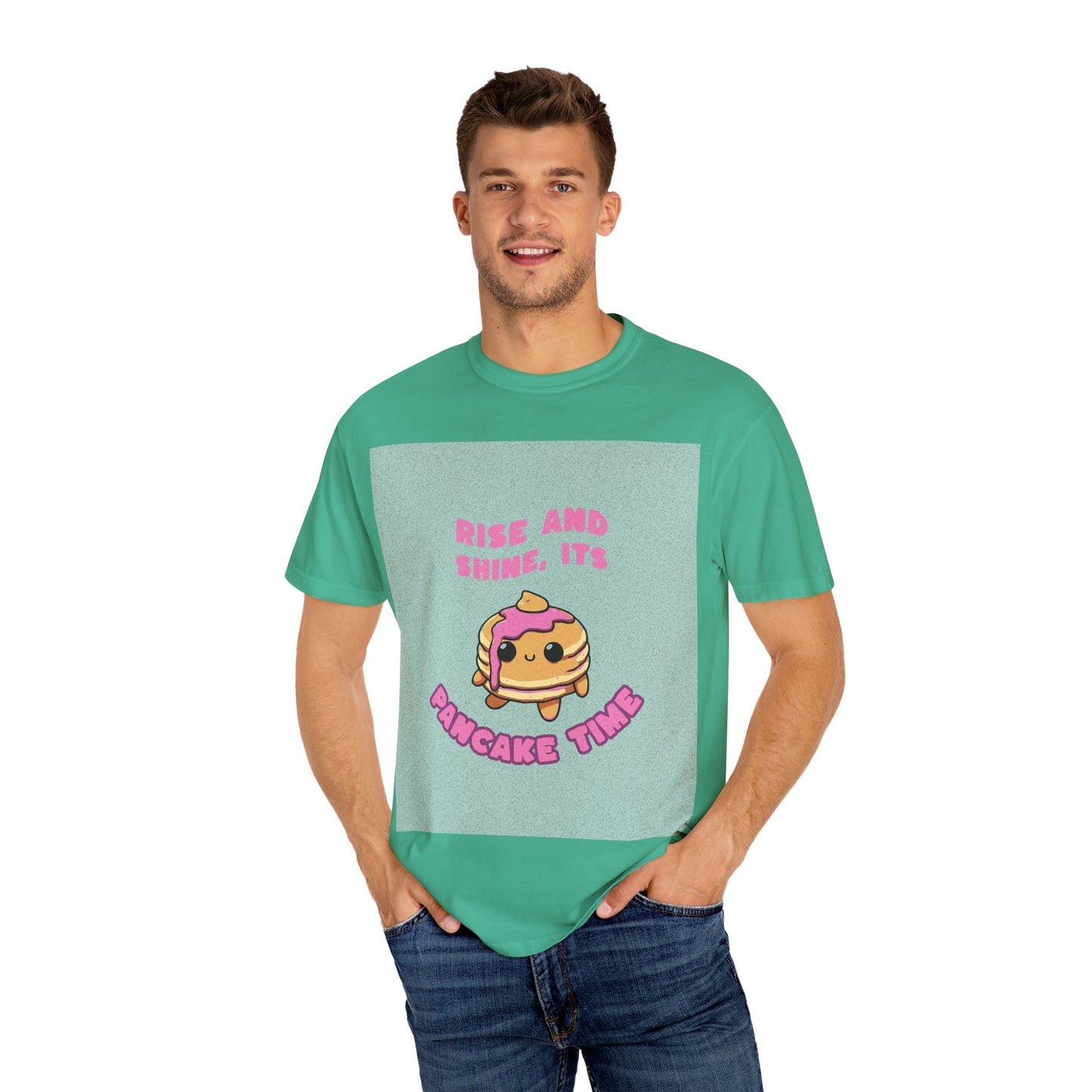 Garment-Dyed T-shirt with Rise and Shine, Its Pancake Time Design