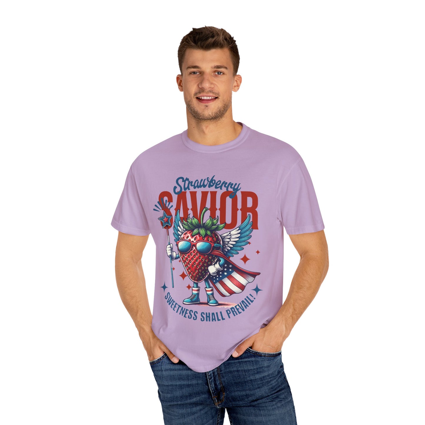 Garment-Dyed T-shirt - Patriotic Strawberry Savior Design