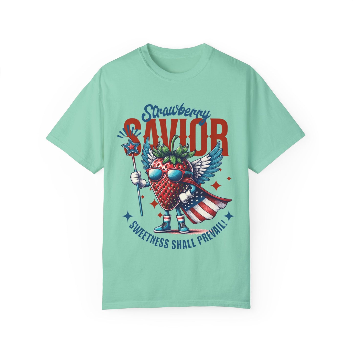 Garment-Dyed T-shirt - Patriotic Strawberry Savior Design