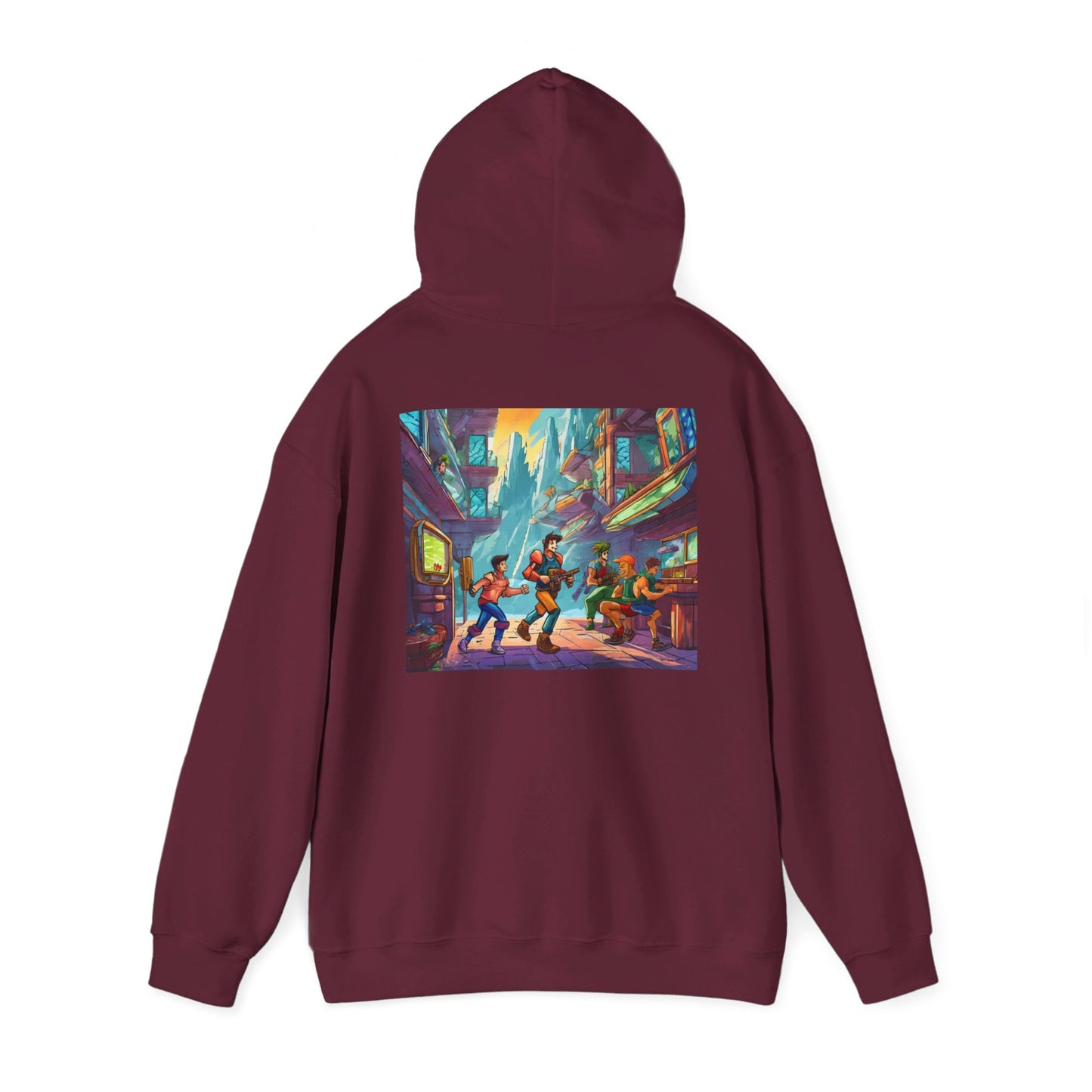 Hooded Sweatshirt - Classic Arcade Characters Action Scene Design