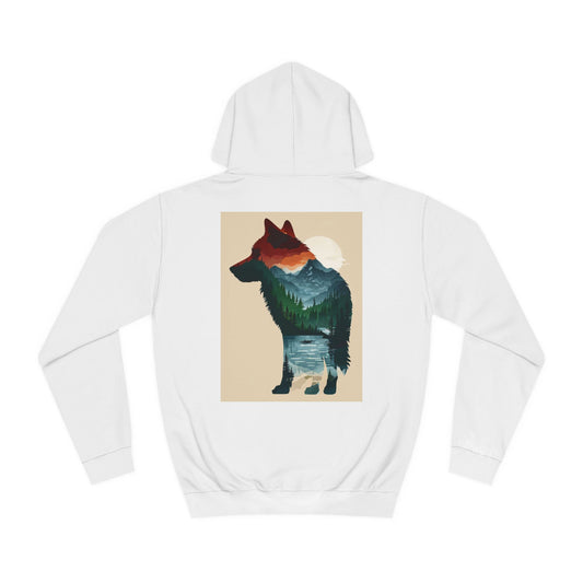 Wolf Silhouette College Hoodie - Mountain Forest Lake Sunset Design