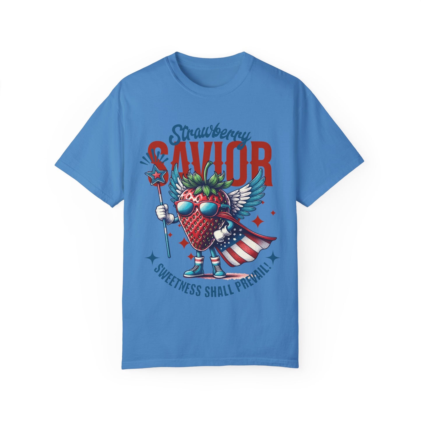 Garment-Dyed T-shirt - Patriotic Strawberry Savior Design