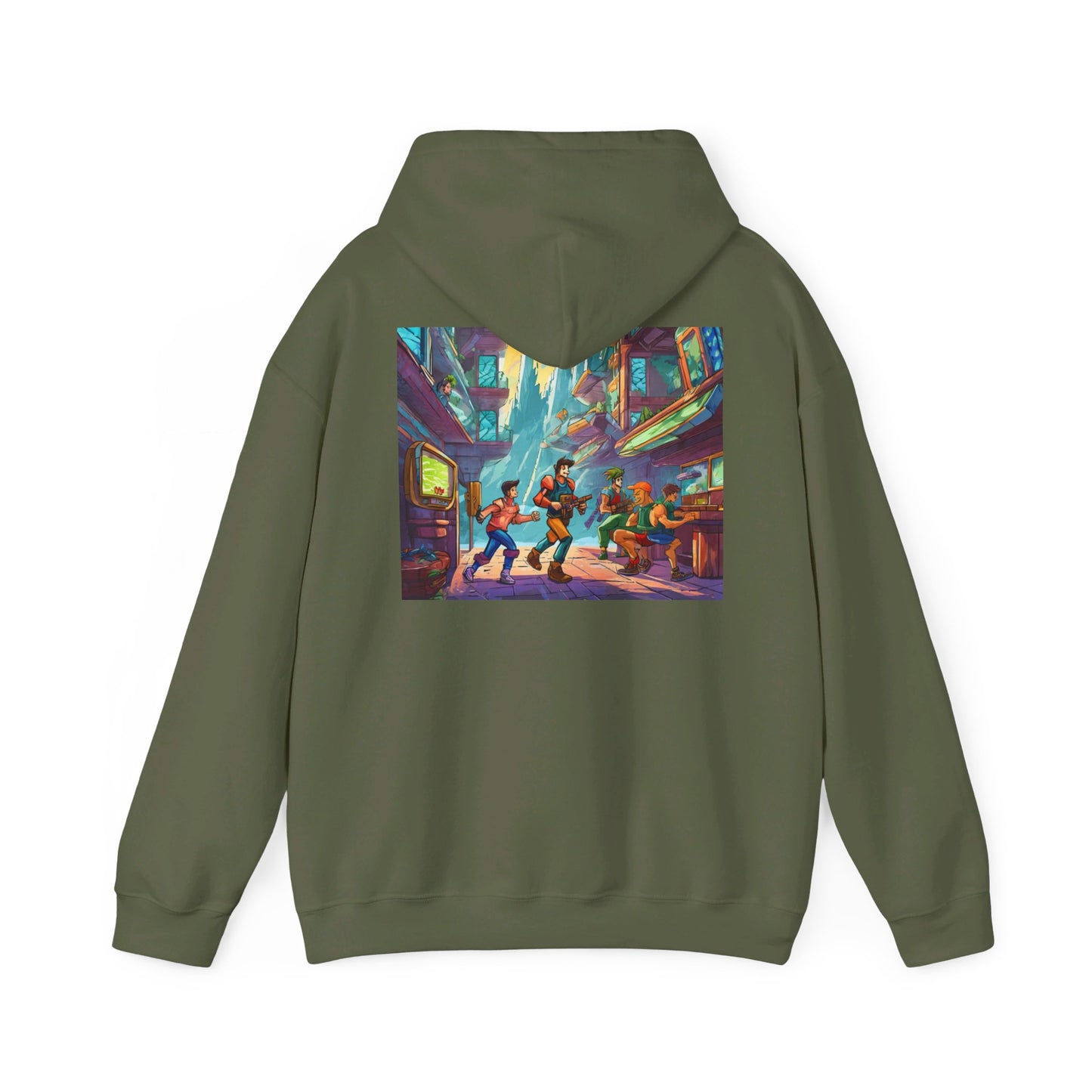 Hooded Sweatshirt - Classic Arcade Characters Action Scene Design