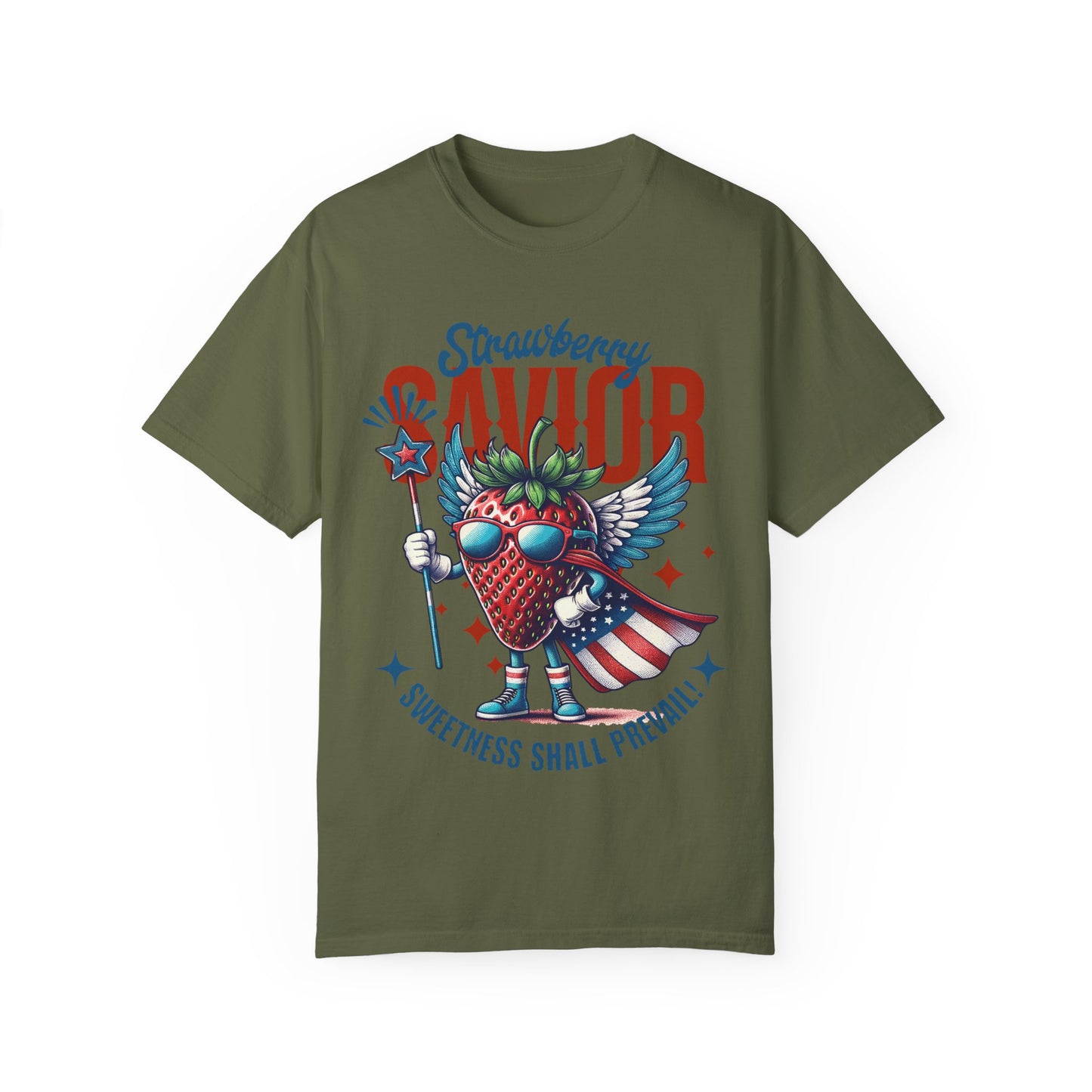 Garment-Dyed T-shirt - Patriotic Strawberry Savior Design