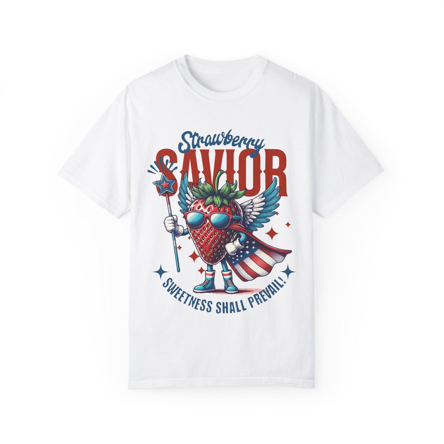 Garment-Dyed T-shirt - Patriotic Strawberry Savior Design