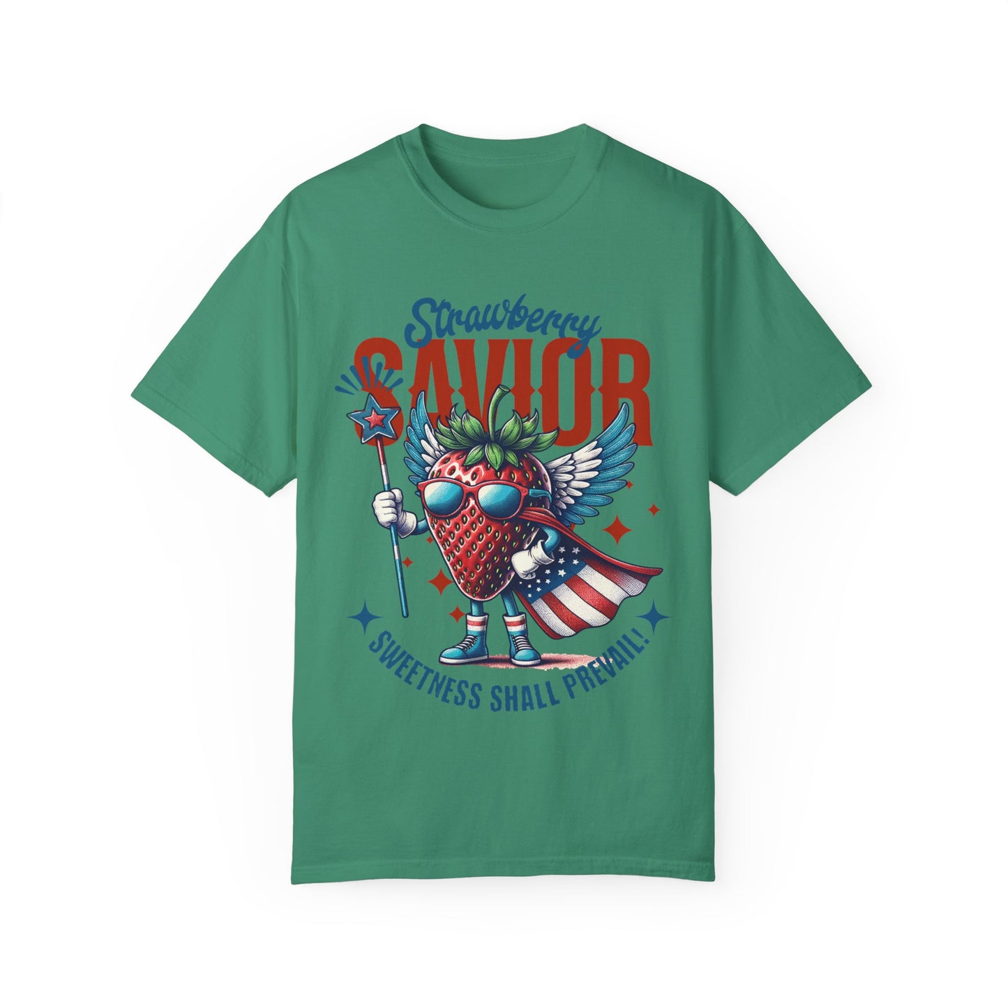 Garment-Dyed T-shirt - Patriotic Strawberry Savior Design