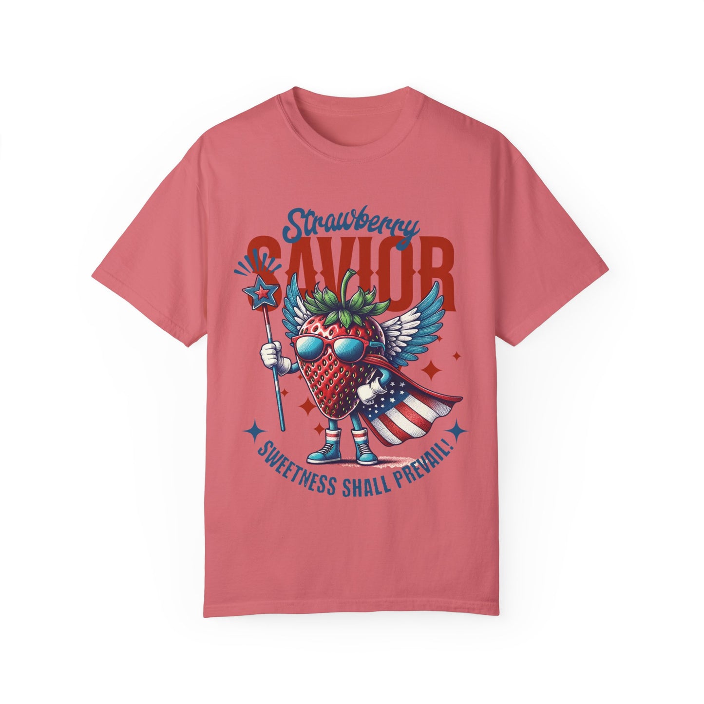 Garment-Dyed T-shirt - Patriotic Strawberry Savior Design