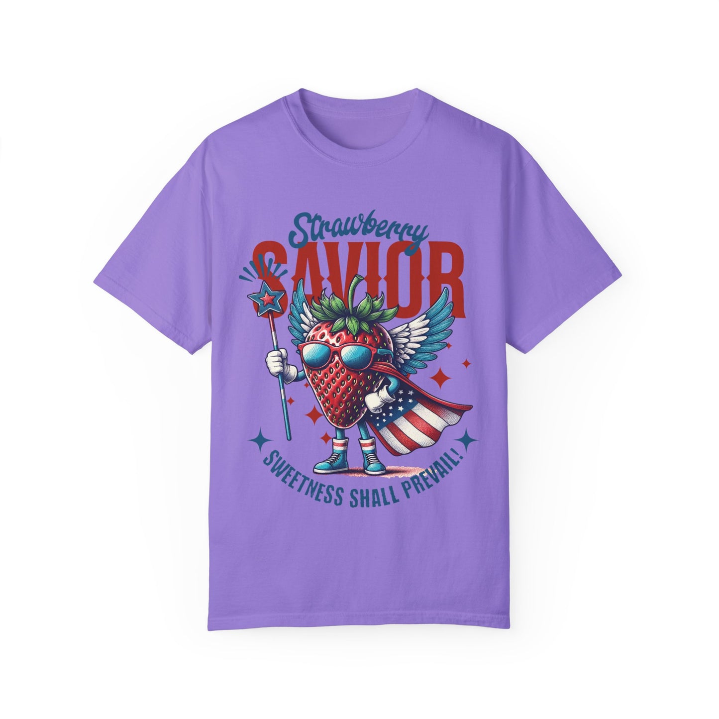 Garment-Dyed T-shirt - Patriotic Strawberry Savior Design